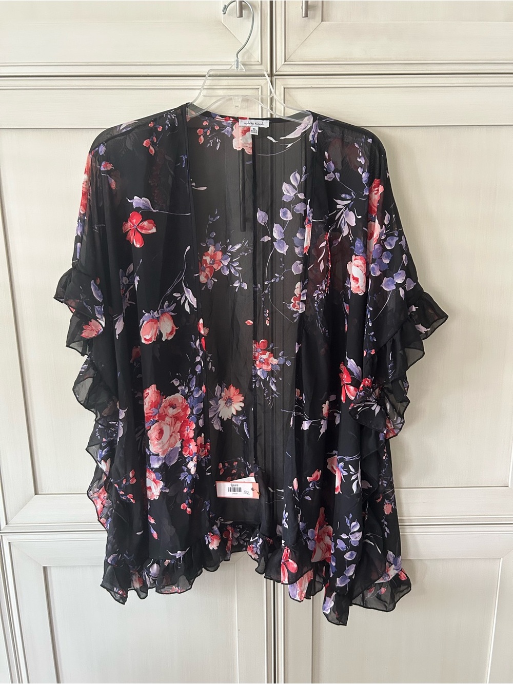 white birch Black Floral Ruffle Kimono